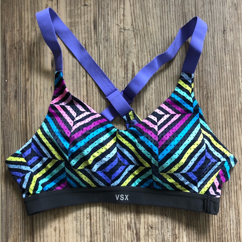 Victoria’s Secret sports bra with adjustable straps and geometric design